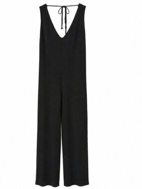 Gypsy05 Black Open Back Jumpsuit | Wide Leg Minimalist Jumpsuit | S